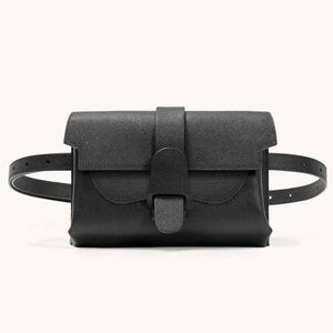 NWOT SENREVE Classic Black Pebbled Leather ARIA Belt Sling Crossbody Clutch Bag